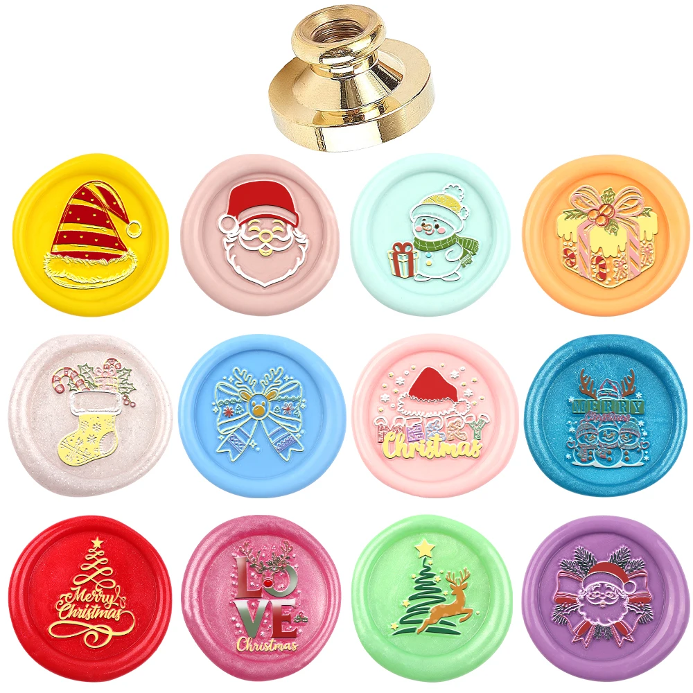 Santa Claus Reindeer Bow Christmas Theme Wax Seal Stamps Interchangeable Brass Stamp Heads for Decorating Gift and Greeting Card