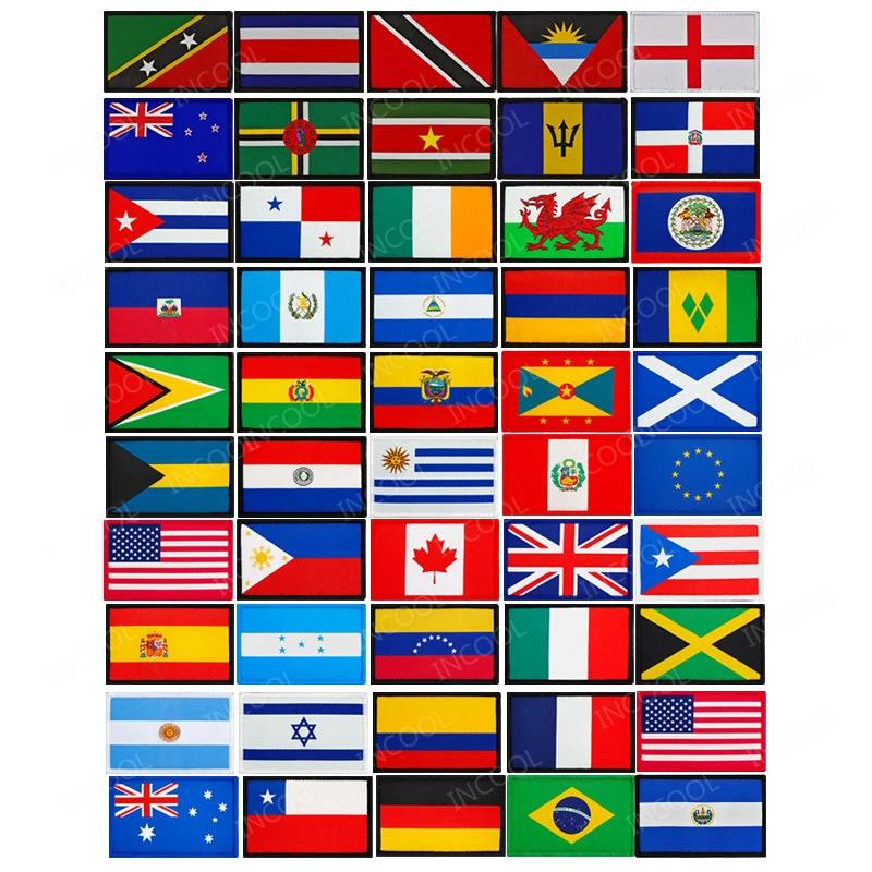 USA France Israel Chile Mexico Spain UK Italy Australia Canada Brazil Flag Patches Polyester Appliqued for Clothes Backpack