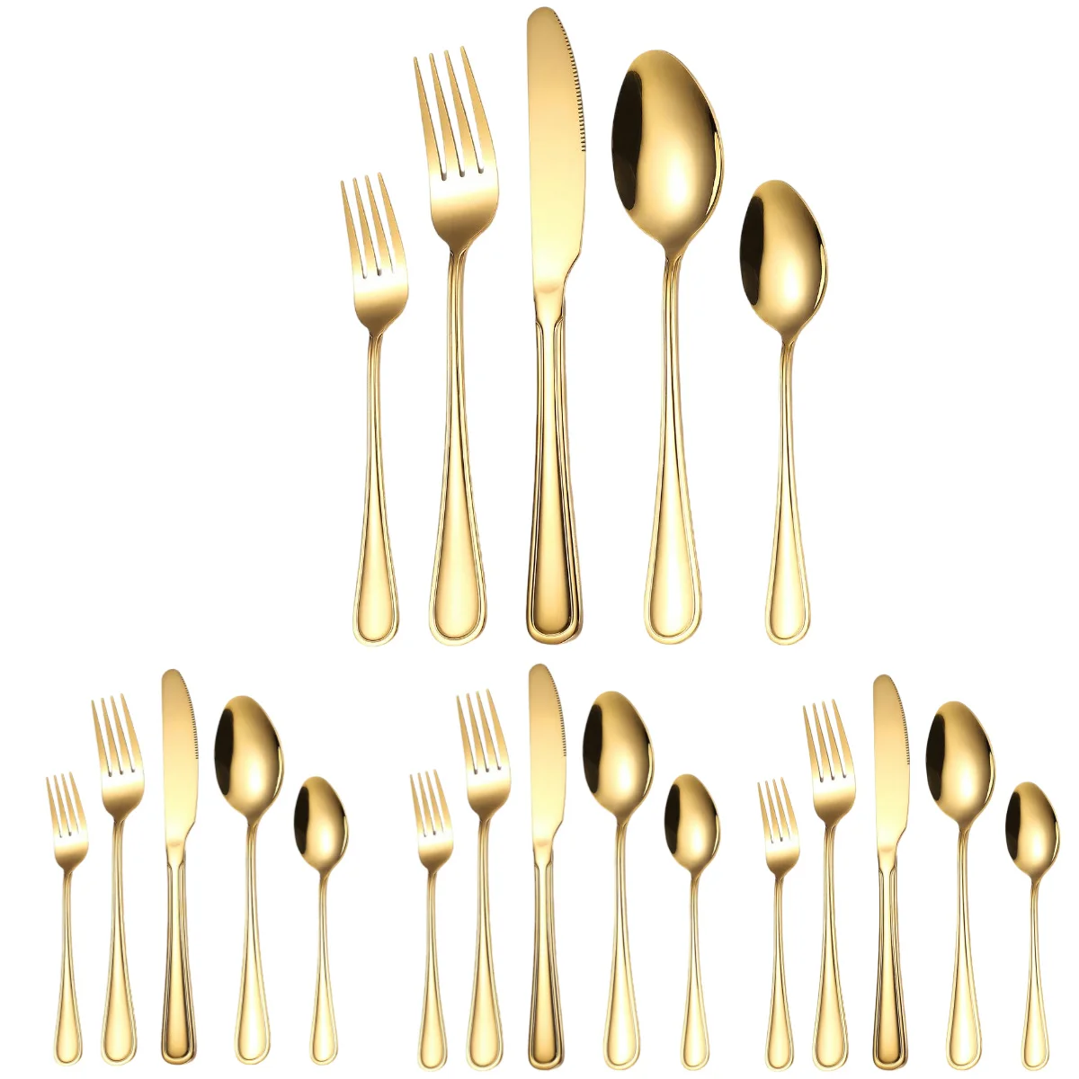 

A · HOUSEWARE Gold Stainless Steel Silverware 20-Piece Line Pattern Handle Flatware Cutlery Set for 4 People Eating Utensils T