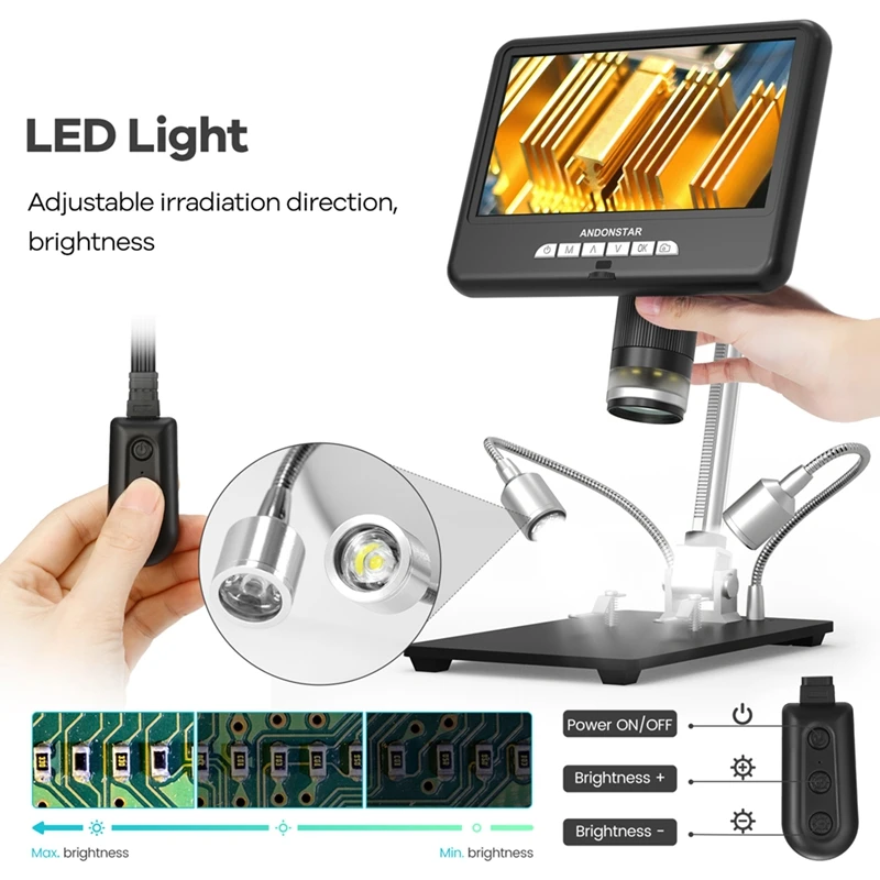 Dual Screen HDMI Digital Microscope 7" LCD Long Object Distance 3D Rotate Magnifier for Coins SMT PCB Soldering Repair PC Output