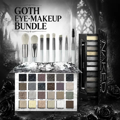 Gothic Core 36Color Eyeshadow Palette with 8Pcs Soft Fluffy Makeup Brushes Set High Pigmented Matte Shimmer Dark Tone Shadows for Smoky Goth Eye Makeup Vegan Blendable Formula for Women