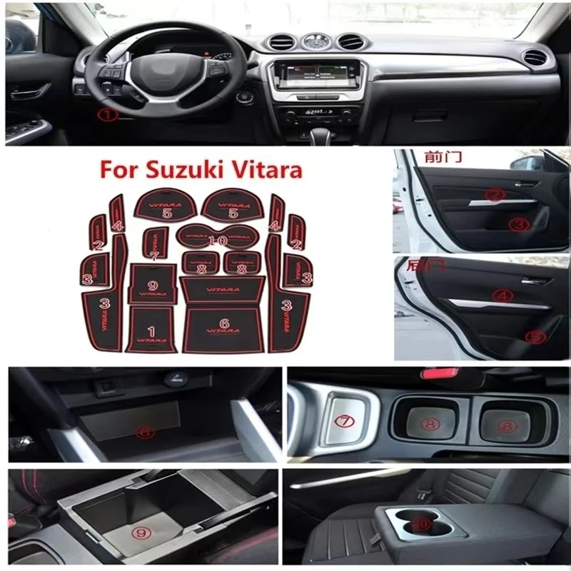 For Suzuki Vitara 2016 17Pcs Per Set Car styling Groove Gate Slot Armrest Storage Rubber Non-Slip Mats Inner Door Pad