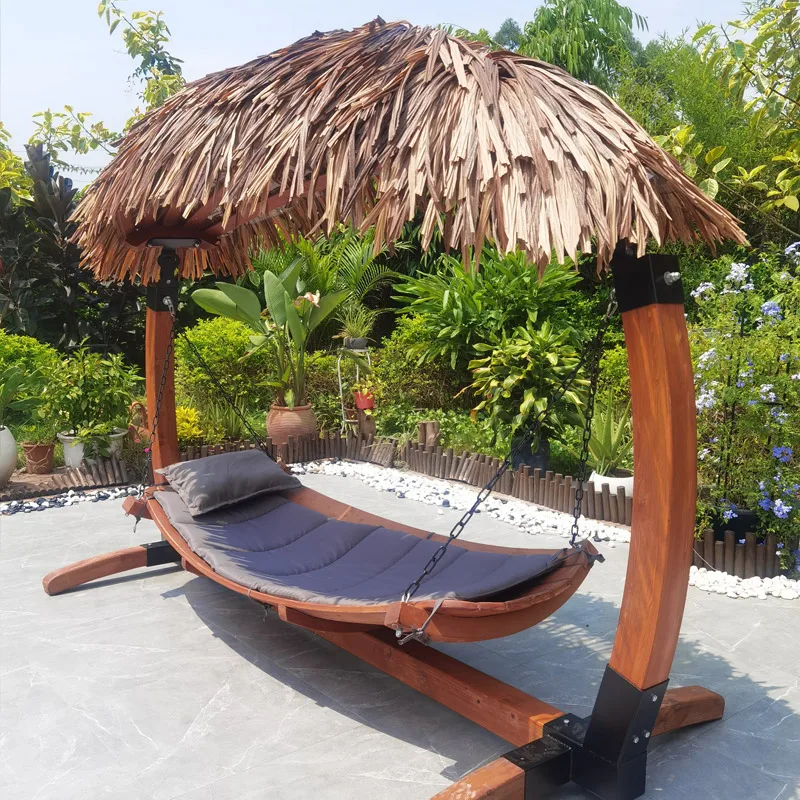 1Garden hammock outdoor swing anti-corrosion hanging chair home outdoor hanging basket chair garden solid wood thatch farmhouse