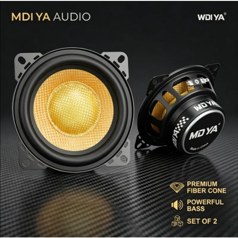 2 Pcs 4 Inch Midrange Bass Speaker 300W Peak 4Ohm Hifi Loudspeaker Professional High-End Auto Audio System Easy Installation