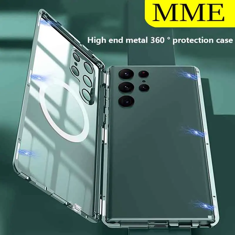 

Luxury Metal 360 Magsafe For Samsung Galaxy S23 S22 Ultra Plus Case HD Lens Protect Transparent Glass Magnetic Cover Bag Coque