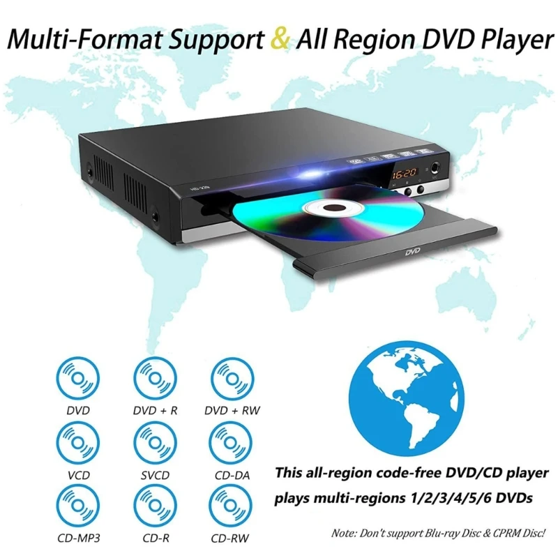 Reproductor de DVD para TV con salida AV compatible con HDMI, sistema estéreo para el hogar, SVCD, todas las regiones, CD-RW gratis