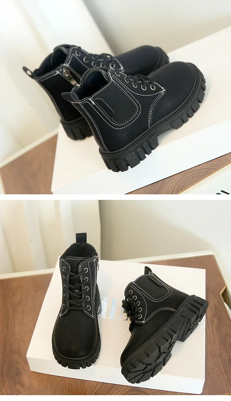 2026 Herbst- und Winter-Kinderschuhe Wasserdichte PU-Leder Kinderstiefel Modische Kleinkind Schnür-Reißverschluss Hohe Stiefel für Jungen und Mädchen – Detail 9