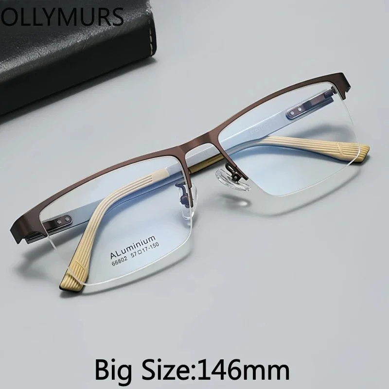 

OLLYMURS Деловые мужские очки в полуоправе из высококачественного сплава алюминиево-магниевого цвета, большие размеры, оптическая оправа для очков по рецепту