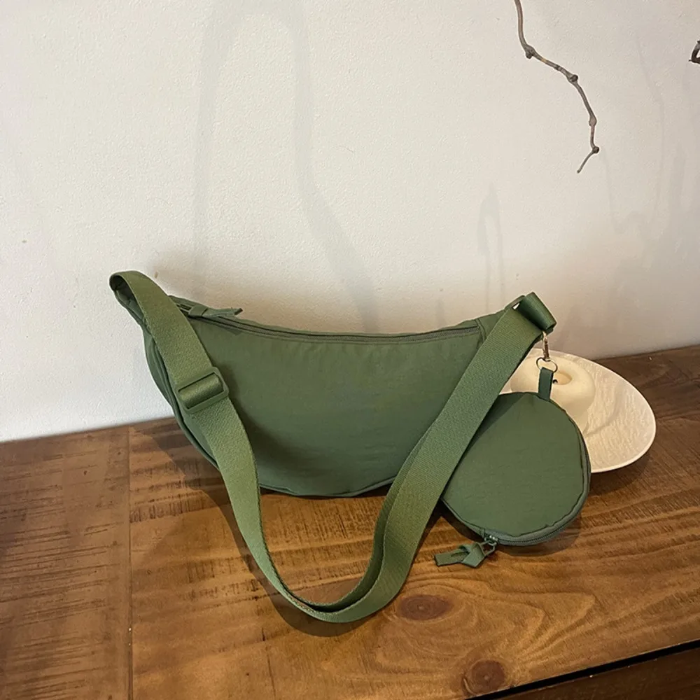 

Nylon Hobos Crossbody Bag with Coin Purse Handbag Korean Style Half-moon Bag Commute Large Capacity Single Shoulder Bags Girls