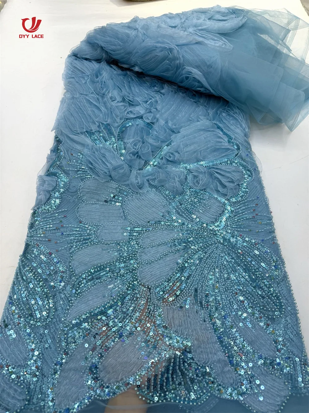 Luxury Nigerian African 3D Flower Lace Fabric 2026 High Quality Sequins Embroidery African French Lace Fabric For Sewing Dress 4