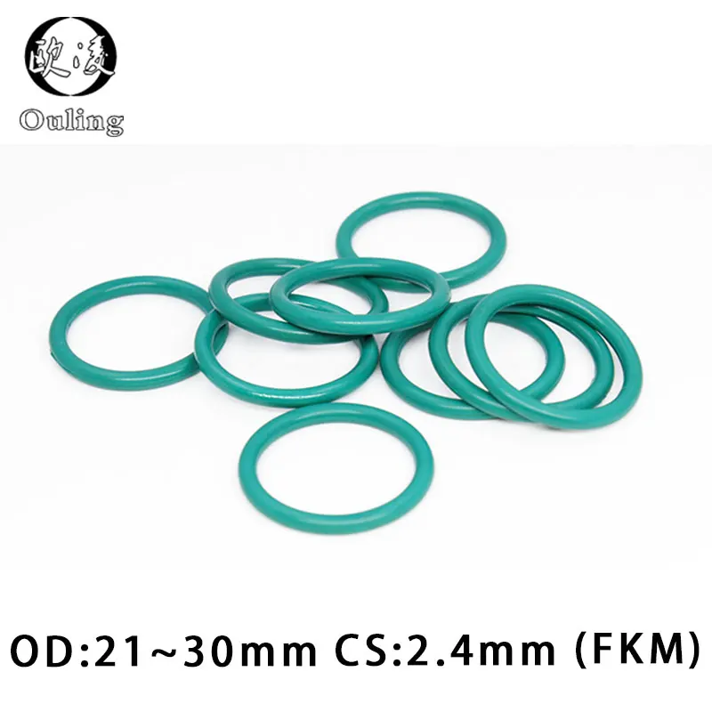 

10PCS/lot Rubber Ring Green FKM O ring Seal CS2.4mm Thickness OD21/22/23/24/25/26/27/28/29/30mm Rubber O-Rings Oil Gasket Washer