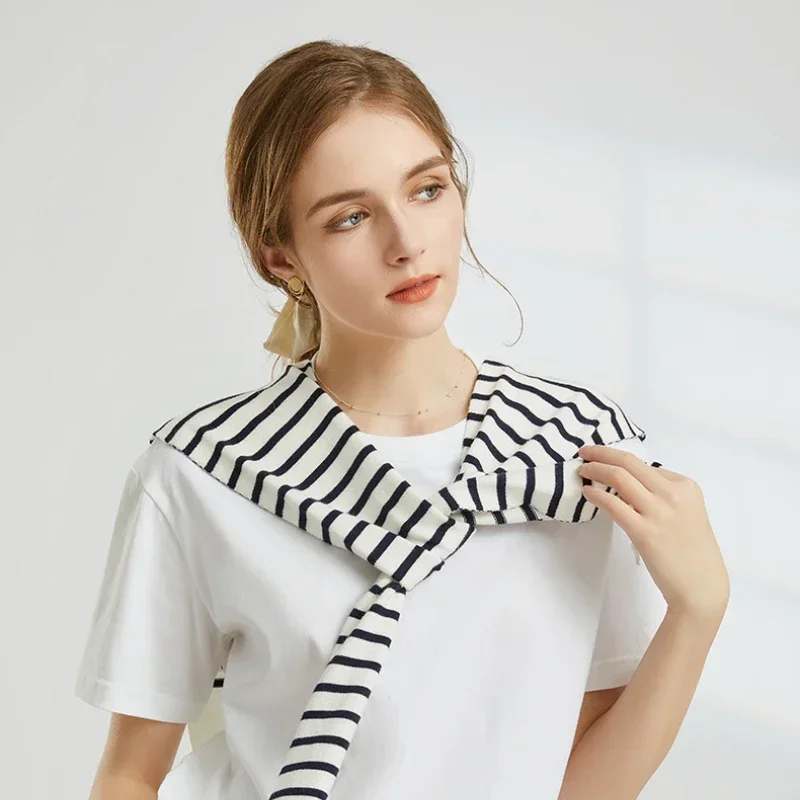 2026 Korean Knitted Shawl Summer Air Conditioning Fake Collar Neck Guard Knit Thin Knotted Cape Shoulder Scarf for Women