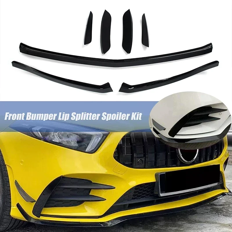 Magickit Glossy Black Front Bumper Splitter Lip for Mercedes Benz W177 AMG LINE 2018+ A45 Style A Class Front Bumper Lip Kit