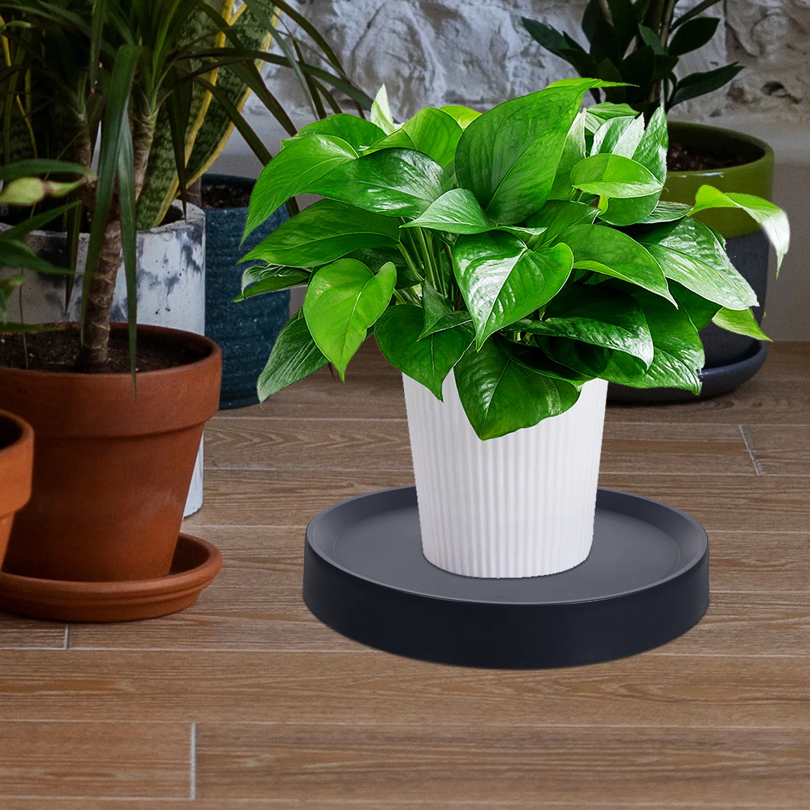 

2pcs Flower Pot Tray With Wheels Heavy Duty Plastic Mobile Plant Stand For Indoor Outdoor Use Rolling Planter Base Garden Tool