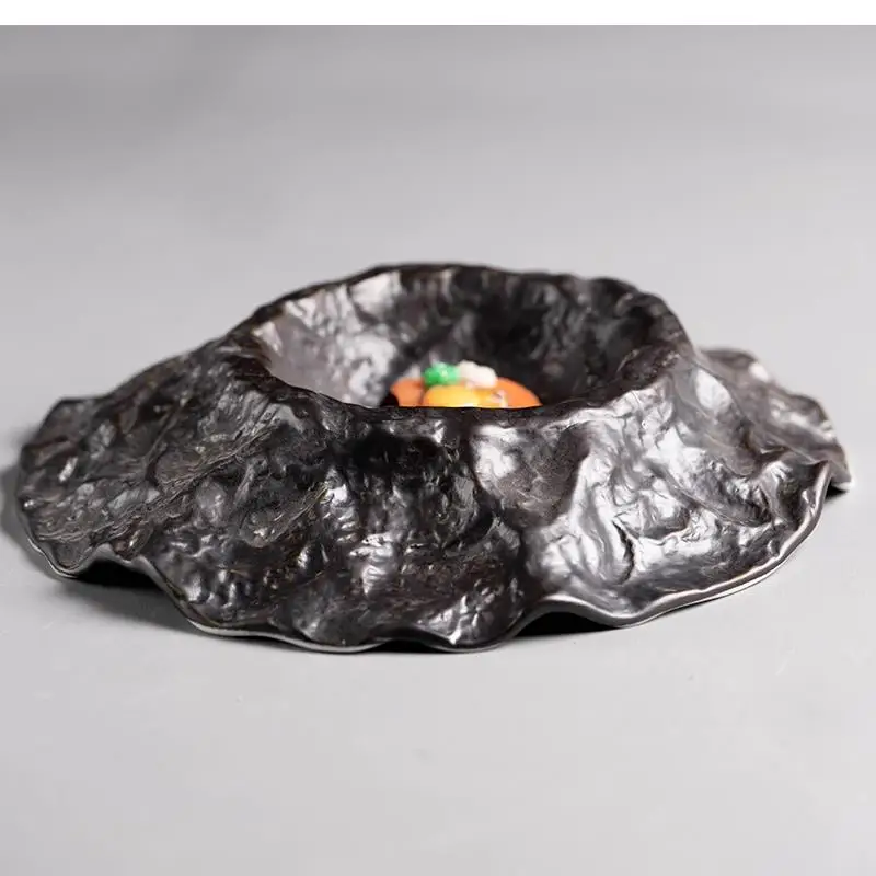 Restaurant Irregular Plate Ceramic Tableware Western Volcano Shape Black French Molecular Cuisine