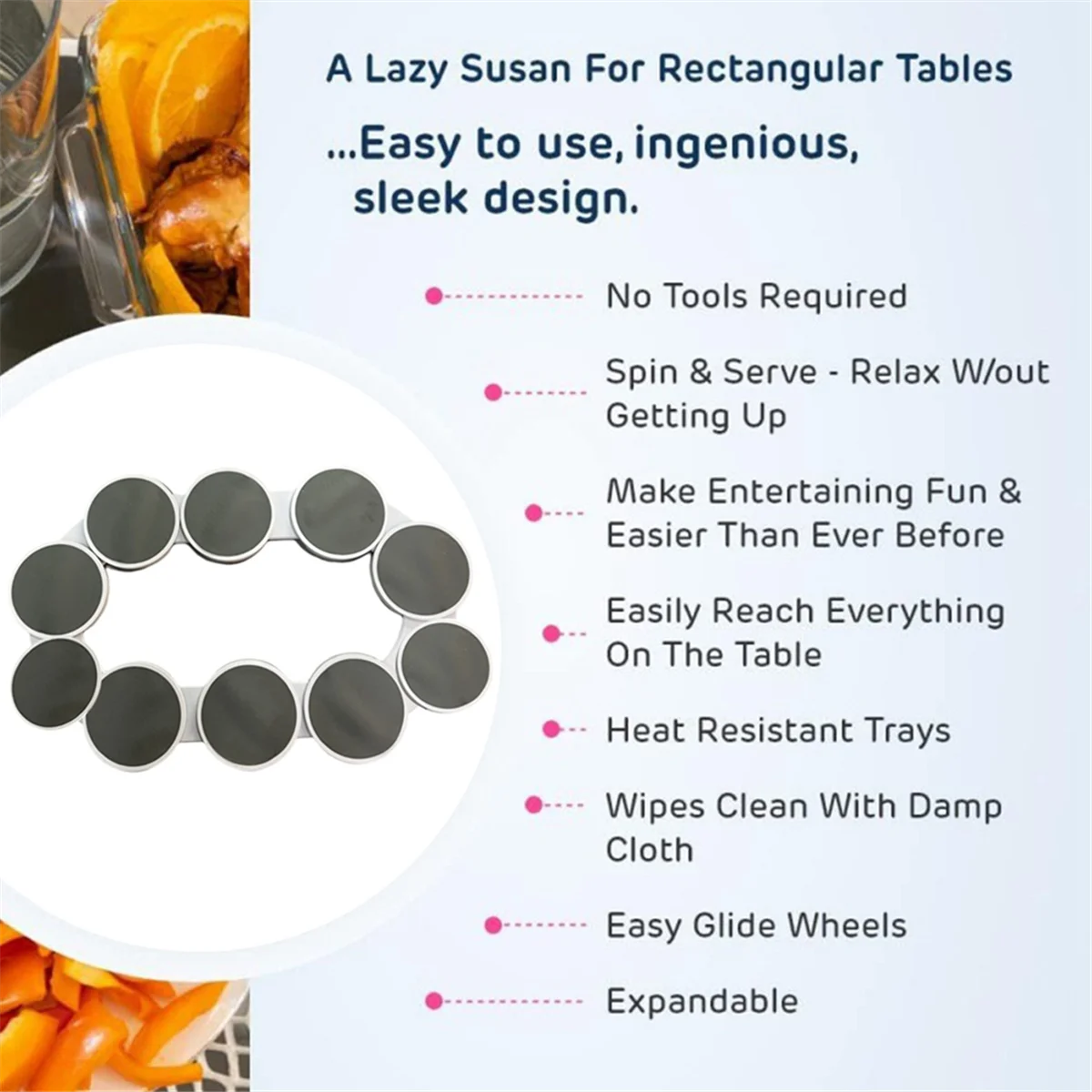 Vassoio da portata girevole da tavolo portatile espandibile Lazy Susans Revolution per tavolo da pranzo da cucina con supporto 6