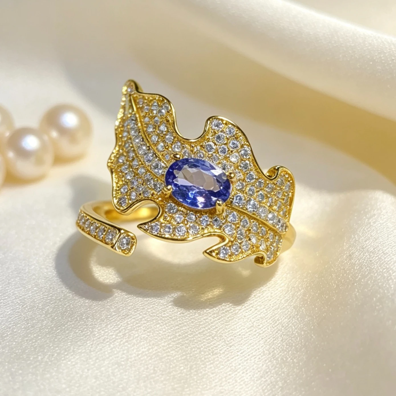 Certified Natural Tanzanite 925 Silver Adjustable Ring Unique Leaf Motif Design Ring Luxury Fine Jewelry Ladies Party Present