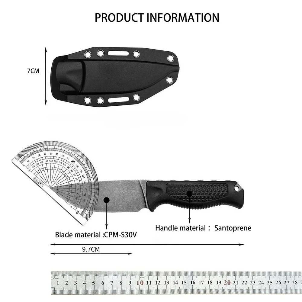 Drop Head Fixed Blade Knife CPM-S30V Steel Santoprene Handle Non-Slip Durable Outdoor Essential Multi-Tool view 6