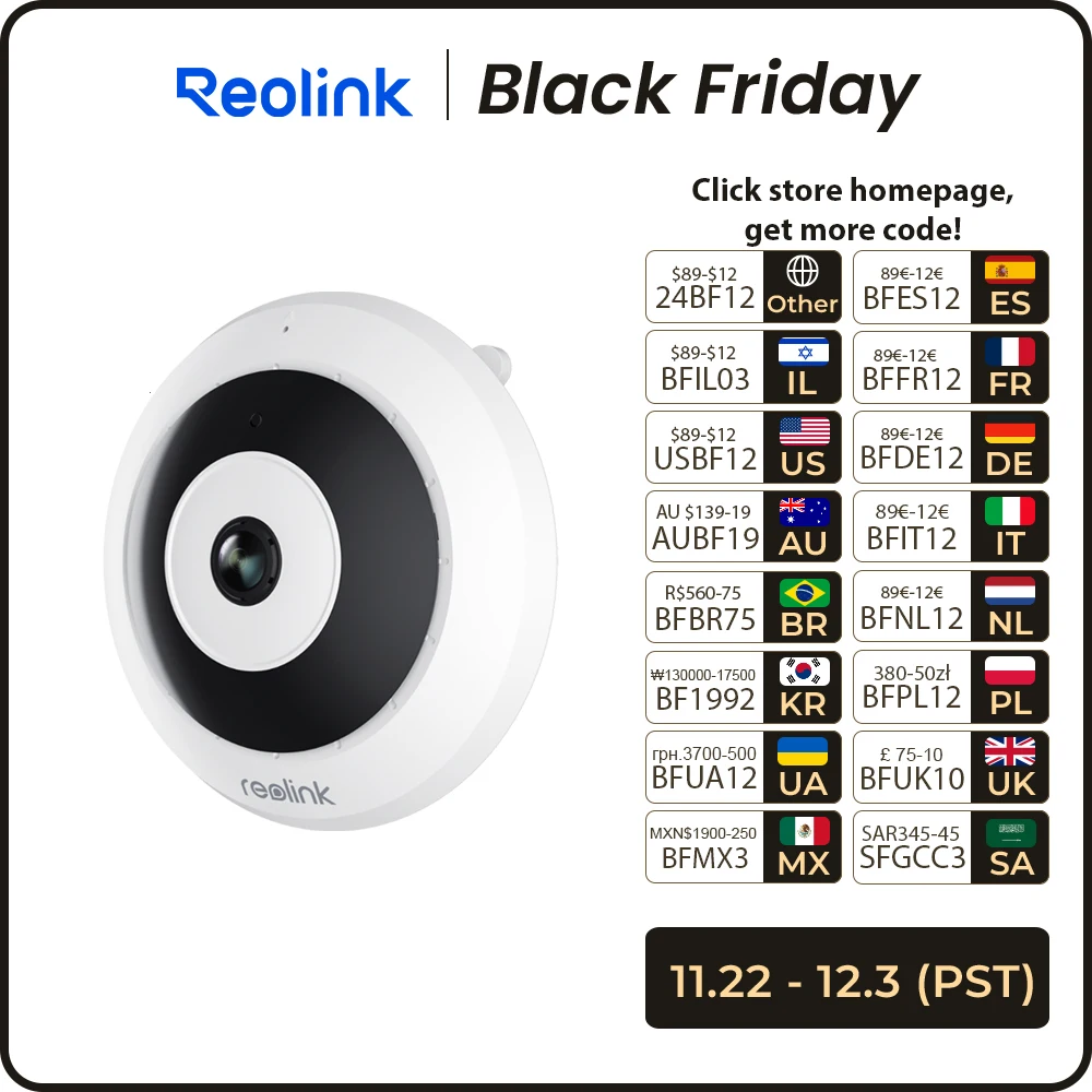 Reolink 6MP Fisheye Security Camera 2.4/5GHz WiFi Camera 2-Way Audio Person Motion Detection Indoor 360° Panorama PoE Cameras