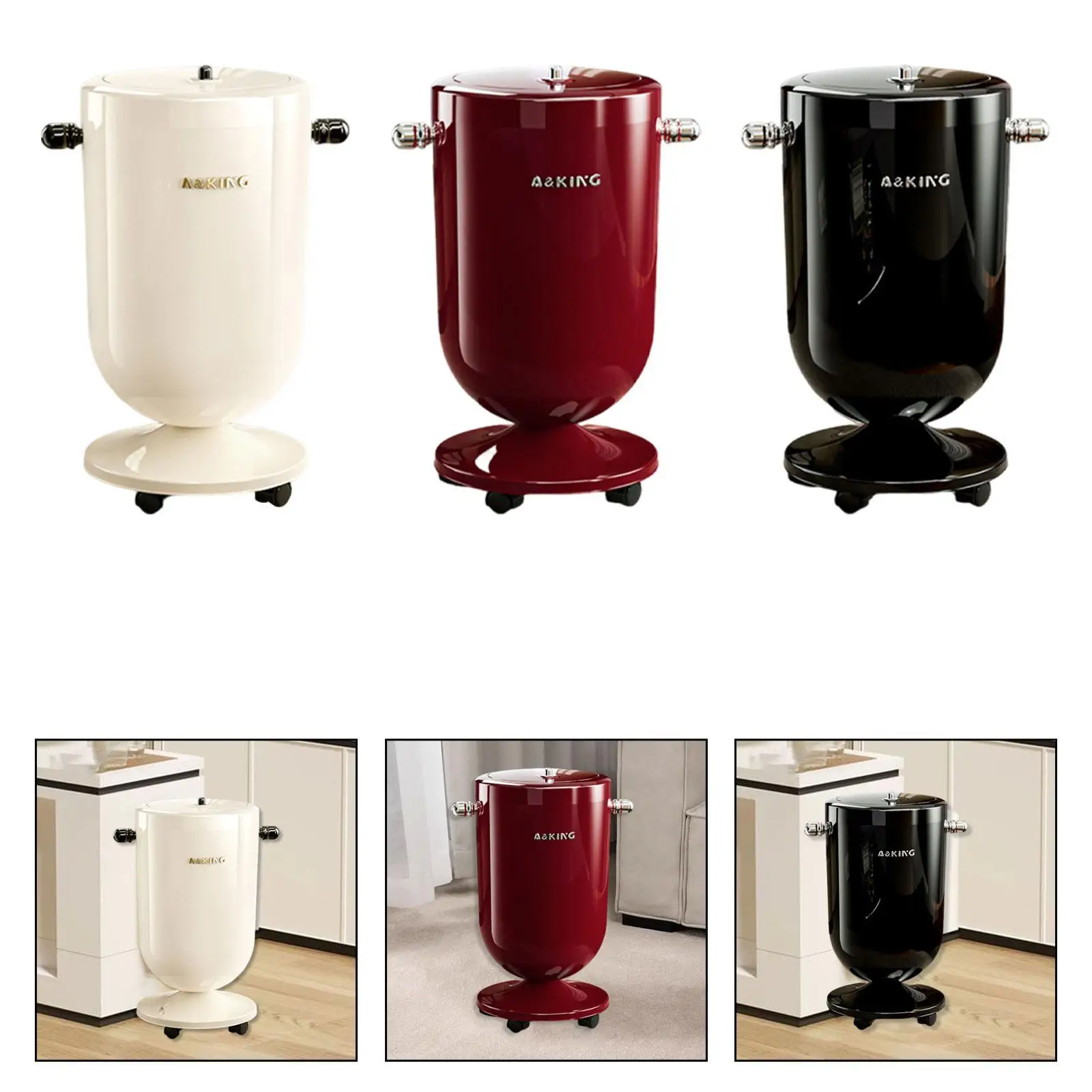 

Trash Basket 20L with Wheels Waterproof Lid Practical Waste Container Sturdy Design for Bedroom Office Kitchen