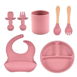 Juego de vajilla de 8 piezas para niños, platos de silicona para entrenamiento de comida adicional diario, tazas de succión, cuencos, almacenamiento de alimentos para bebés