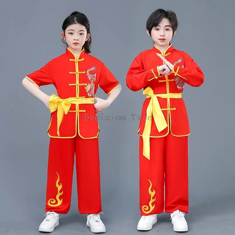 2025 drumprestatiekostuum Chinese creatieve kungfu-uniform voor kinderen, tai chi vechtsportkleding voor basisschool- en middelbare studenten