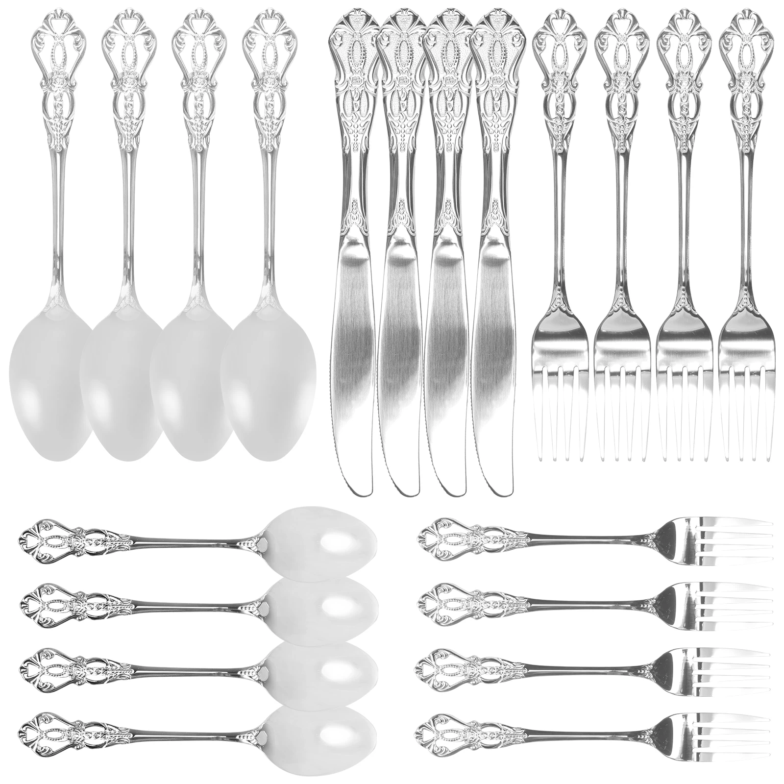 

20Pcs Flatware Set Stainless Steel Silverware Set Retro Embossed Cutlery Set Gorgeous Dinner Utensils Set Food Grade Eating