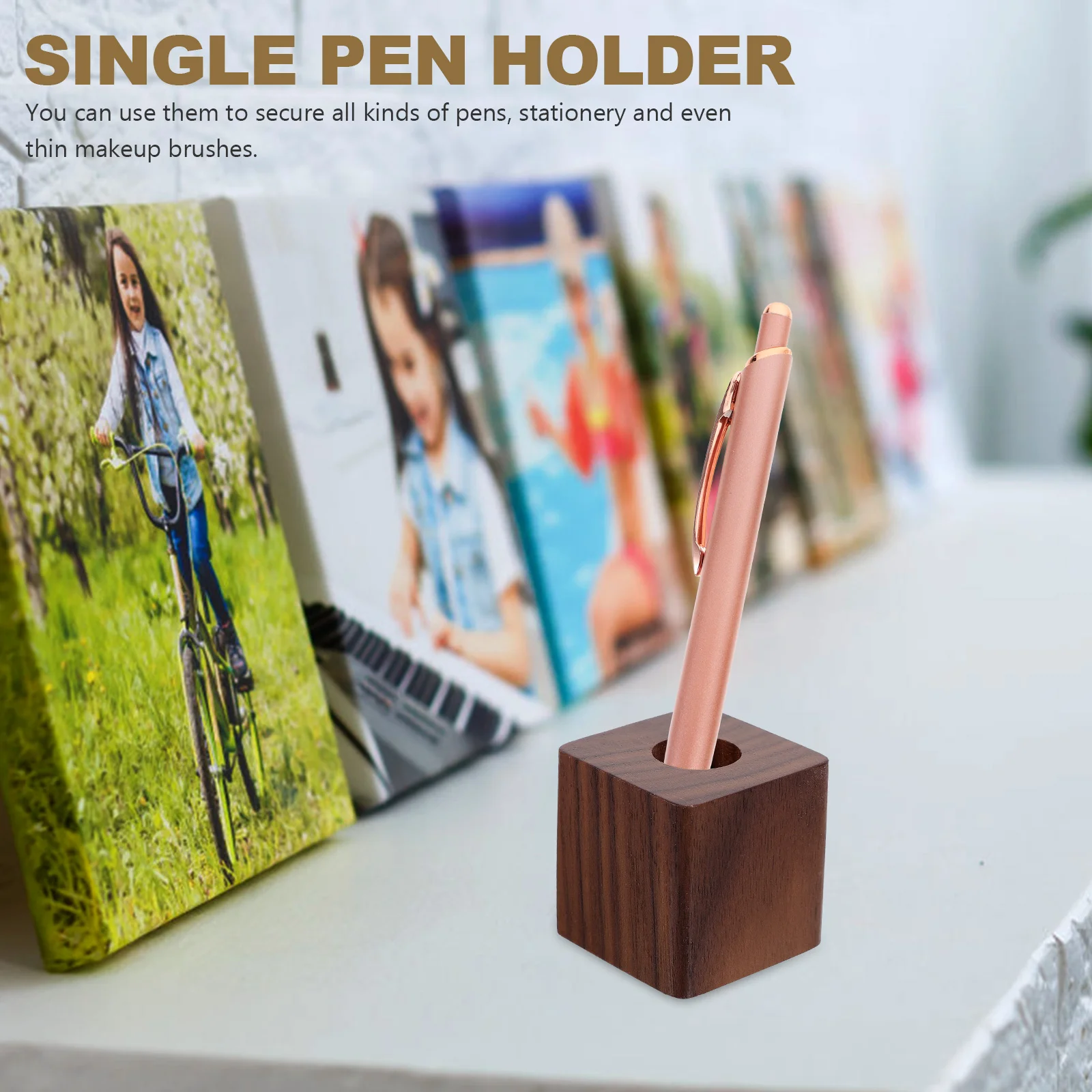 Walnut Pen Stand Holder for Office Students Pot Home Wooden Single Desk