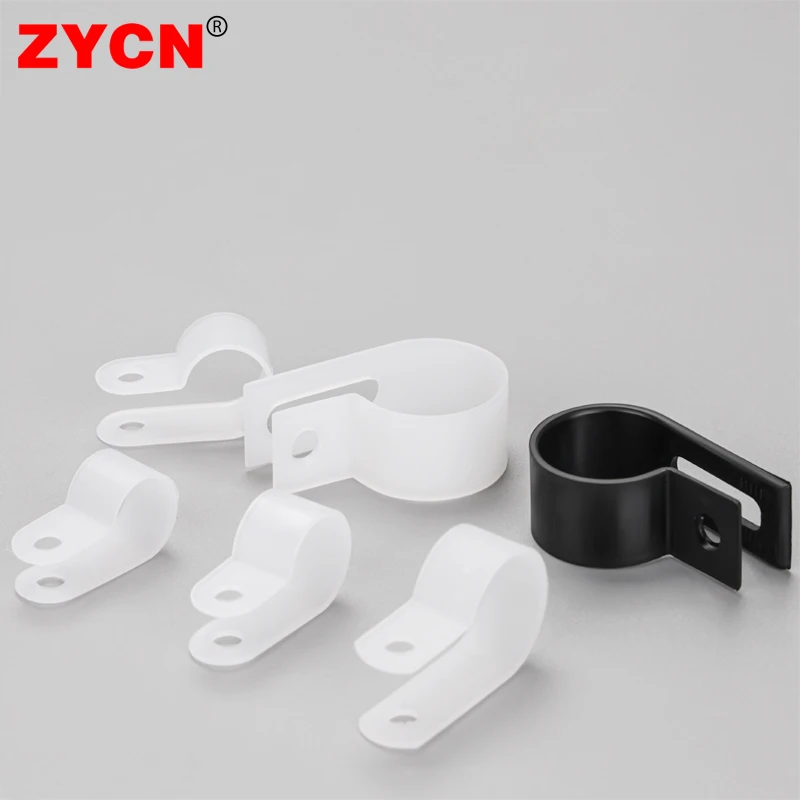 100PCS Plastic Cable Clips R-Type Black Hose Fasteners Durable Nylon Clamp Mount Fix Hardware Electrical Fitting Wire Management