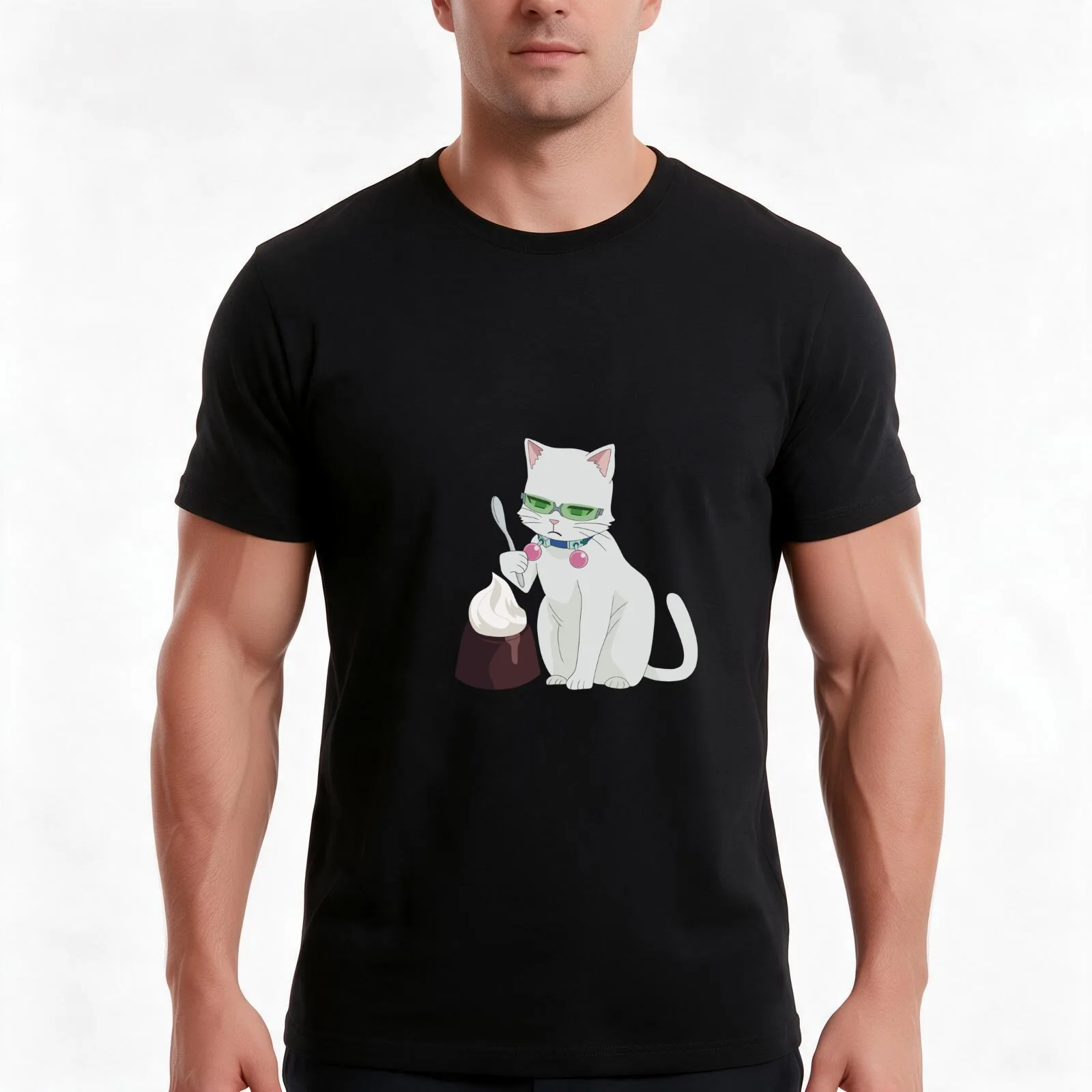 cat saiki feat coffee jelly T-Shirt, Summer Casual Cotton Tee, Oversized Streetwear Tops, Vintage Graphic Print, 100% Cotton