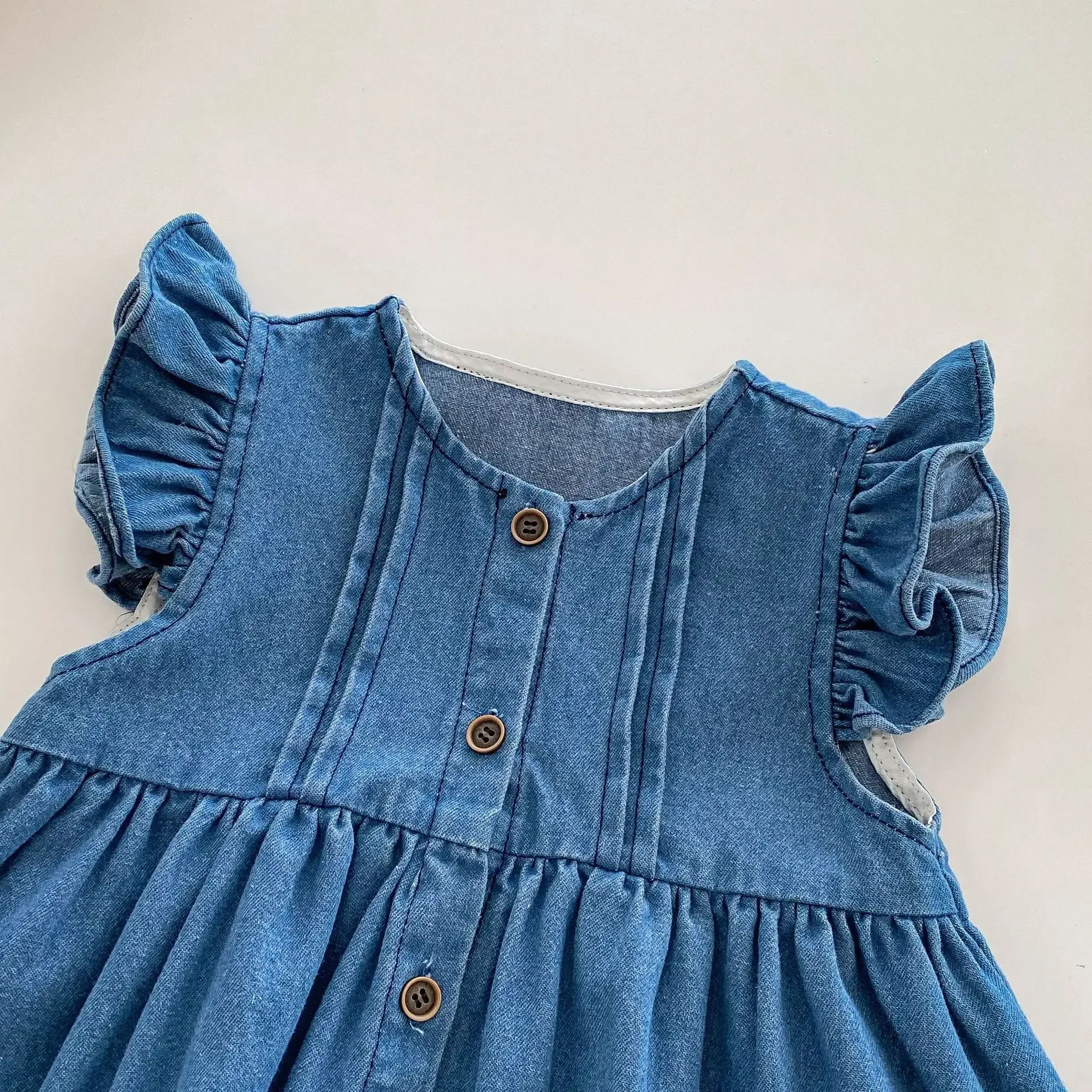 2025 Spring Baby Girl Solid Color Denim Dress with Flutter Sleeves  Soft,  Comfortable & Stylish Korean-Inspired Toddler Dress - AliExpress 1501