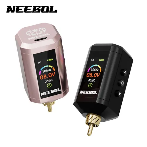 Imagen 1 del producto Batería de tatuaje inalámbrica Neebol con pantalla a color, fuente de alimentación de tatuaje inalámbrica, conector RCA, 3 modos de memoria, fuente de tatuaje