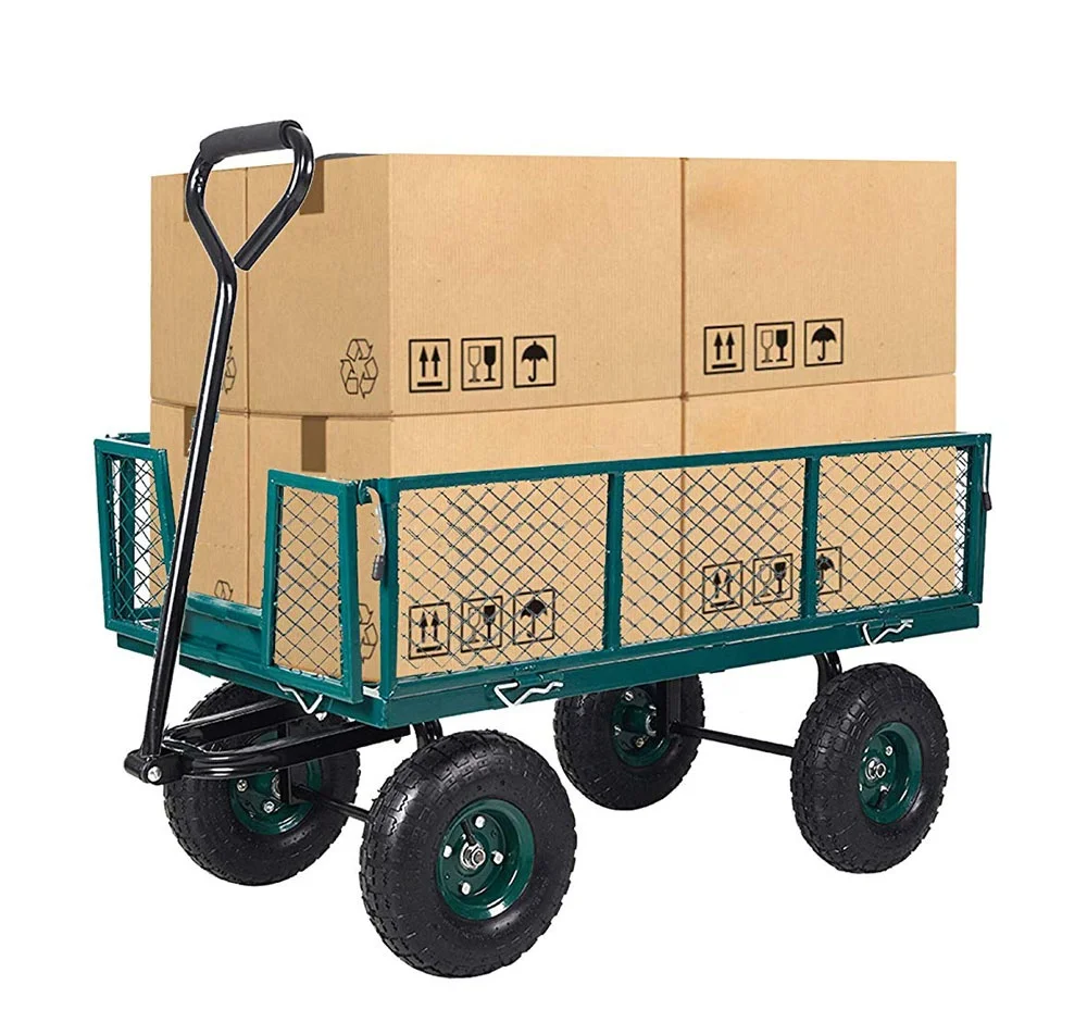 Four-Wheel Trailer Large Folding Wagon Side Cart Handling Truck Pull for Outdoor Garden Warehouse beach wagon trolley cart