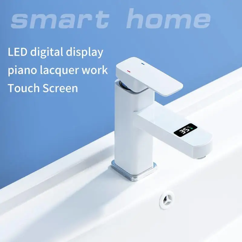 Smart Touch Screen Faucet LED Digital display Temperature Tap Deck Mounted Bathroom Faucet Sink Basin Hot Cold Water Mixer Tap