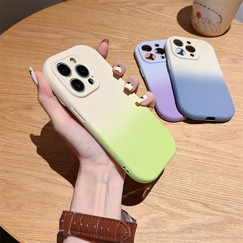 Funda de teléfono minimalista y creativa de dos tonos para iPhone, 15, 14, 12, 13, 11 Pro Max, anticaída, accesorios de silicona suave para teléfono