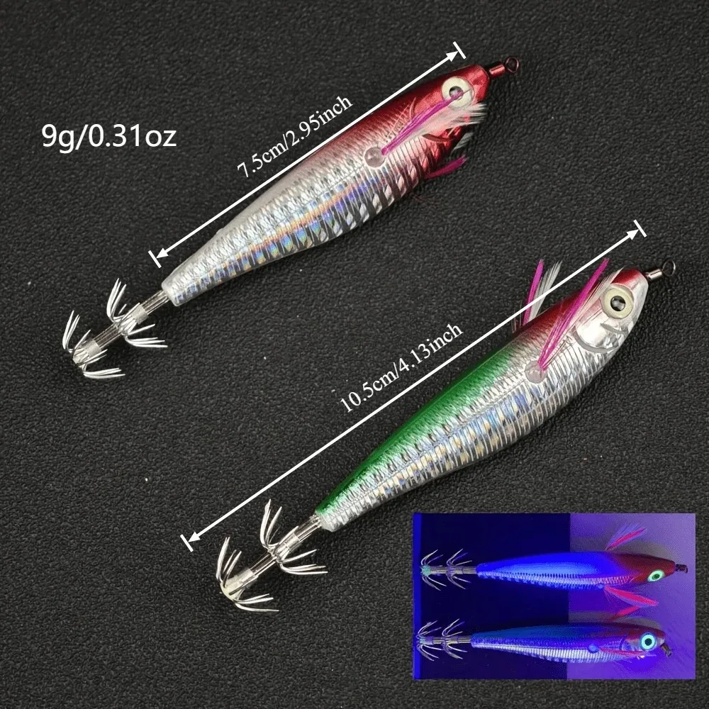 5pcs UV Horizontal Squid Jig 10.5cm Laser Holographic Body Wood Shrimp Luminous Realistic Egi Lure Sea Octopus Fishing Tackle view 4