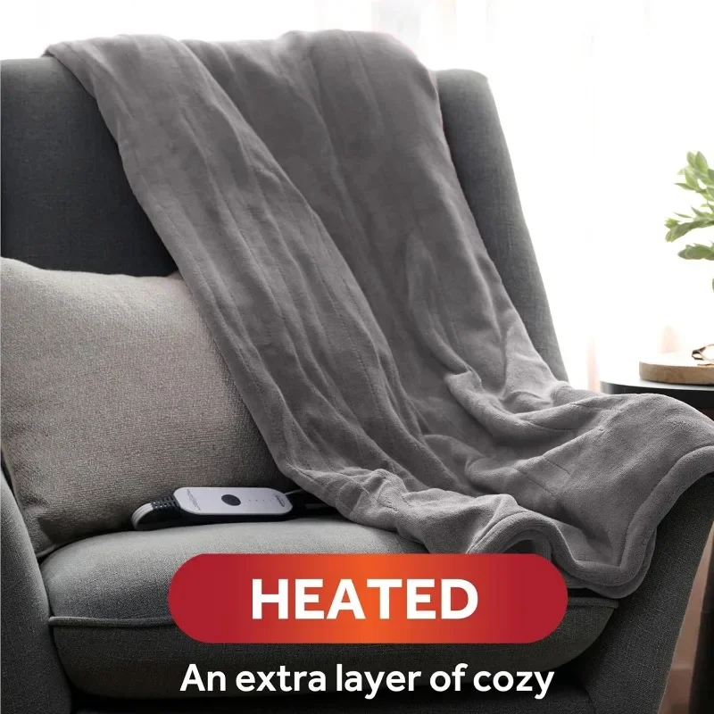 Royal Luxe Dove Grey Heated Personal Throw / Blanket, Cozy-Warm, Adjustable Heat Settings