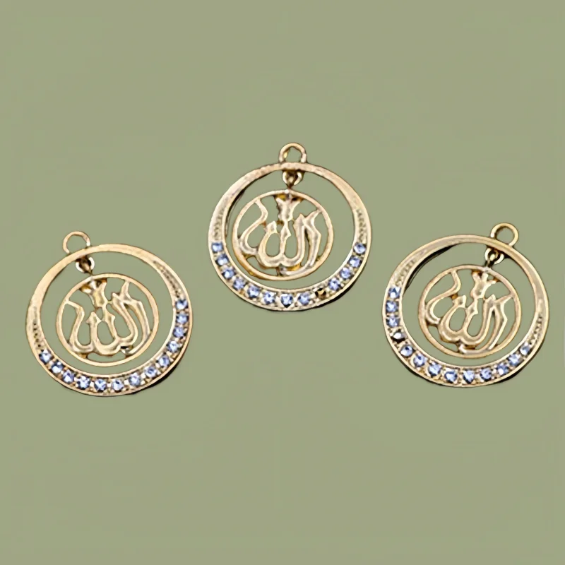 8pcs Gold-Plated Islam Allah Glamour Metal Pendant DIY Charm Muslim Jewelry Crafts Making 30mm A270