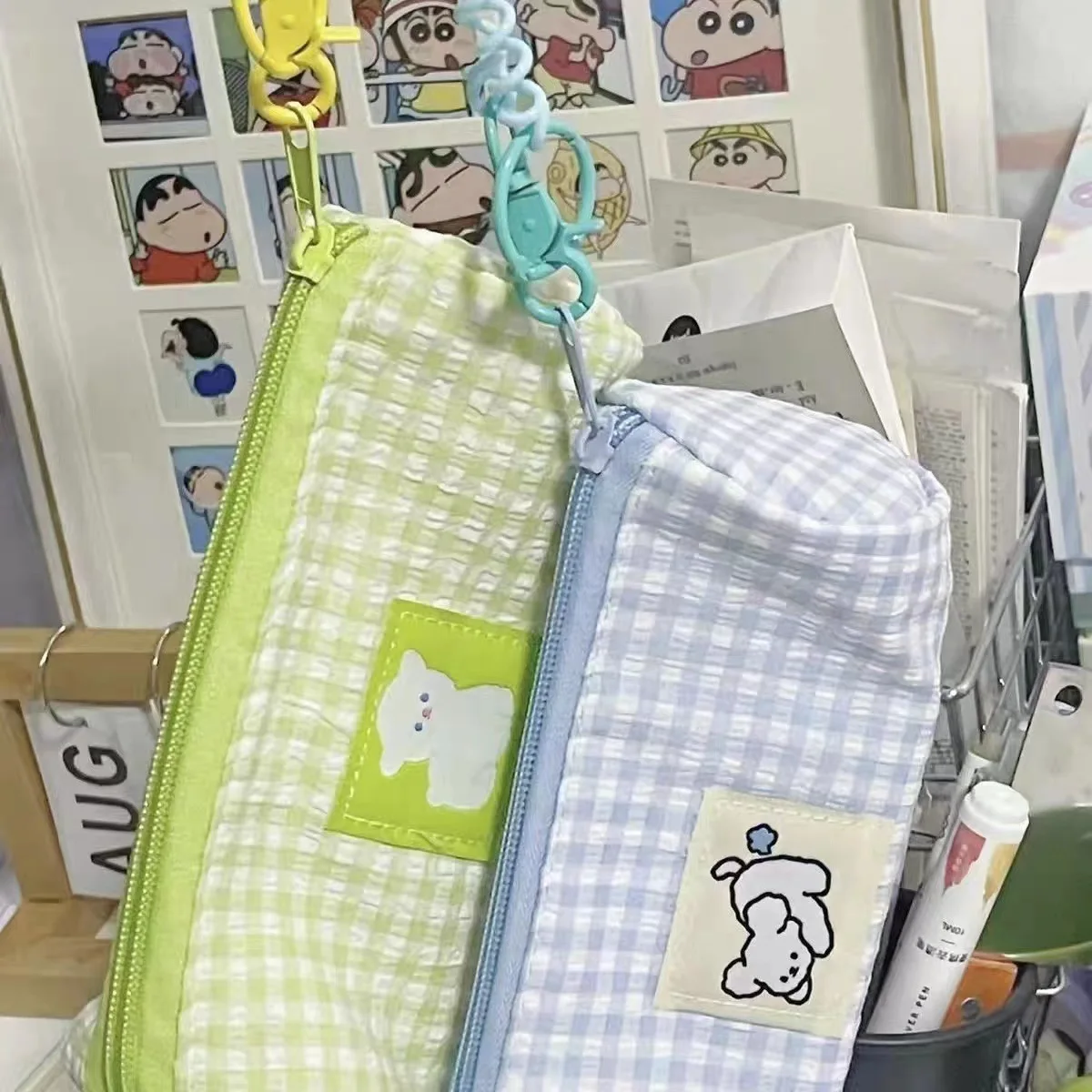 حقيبة أقلام عالية الجودة بشبكة جديدة، حقيبة تخزين قرطاسية للطلاب ذات سعة كبيرة على شكل خروف صغير لطيف على سطح المكتب