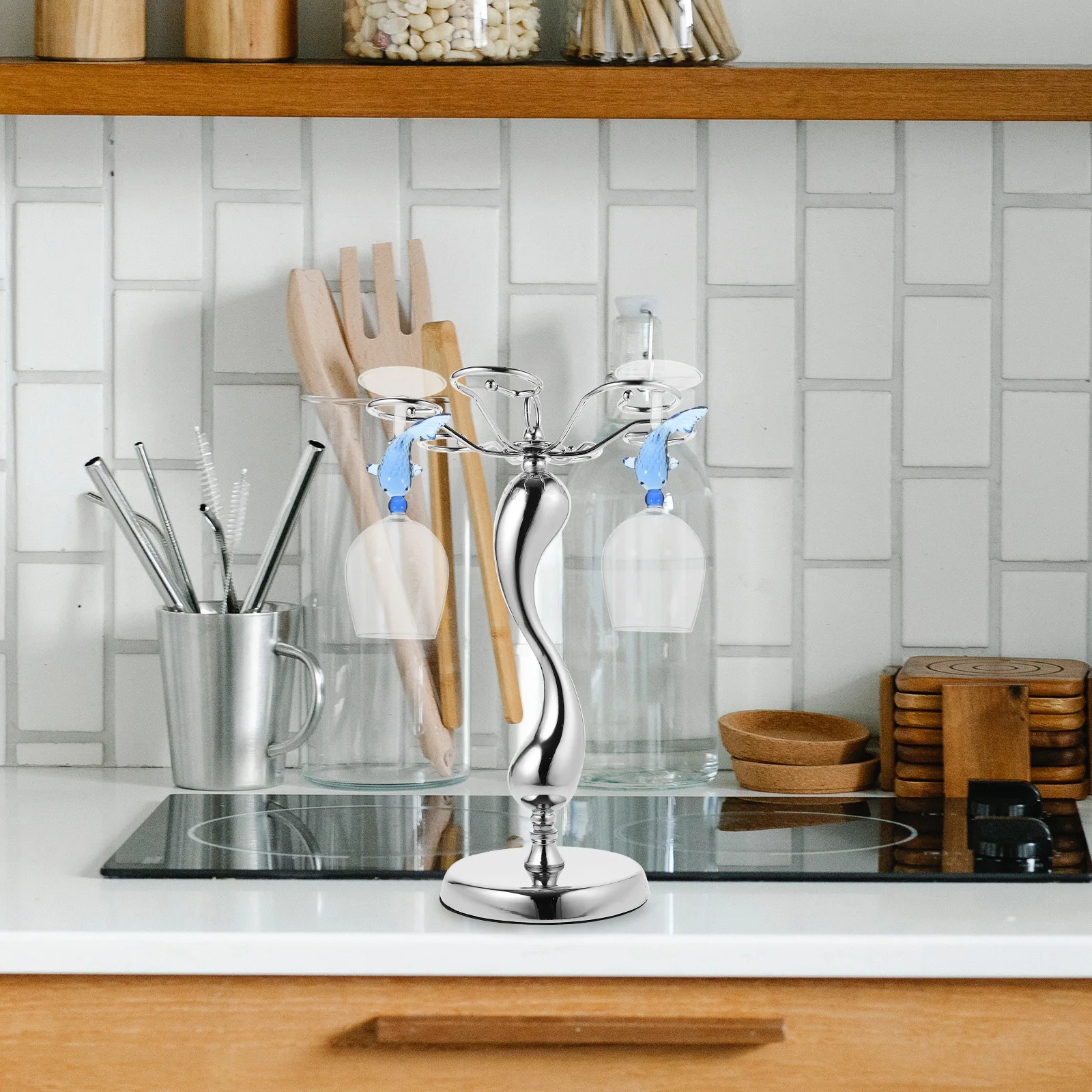 

1Pcs Wine Glass Shelf Creative Design Household Goblet Display Stand Kitchen Cabinet Organizer Silver Wine Glass Stand
