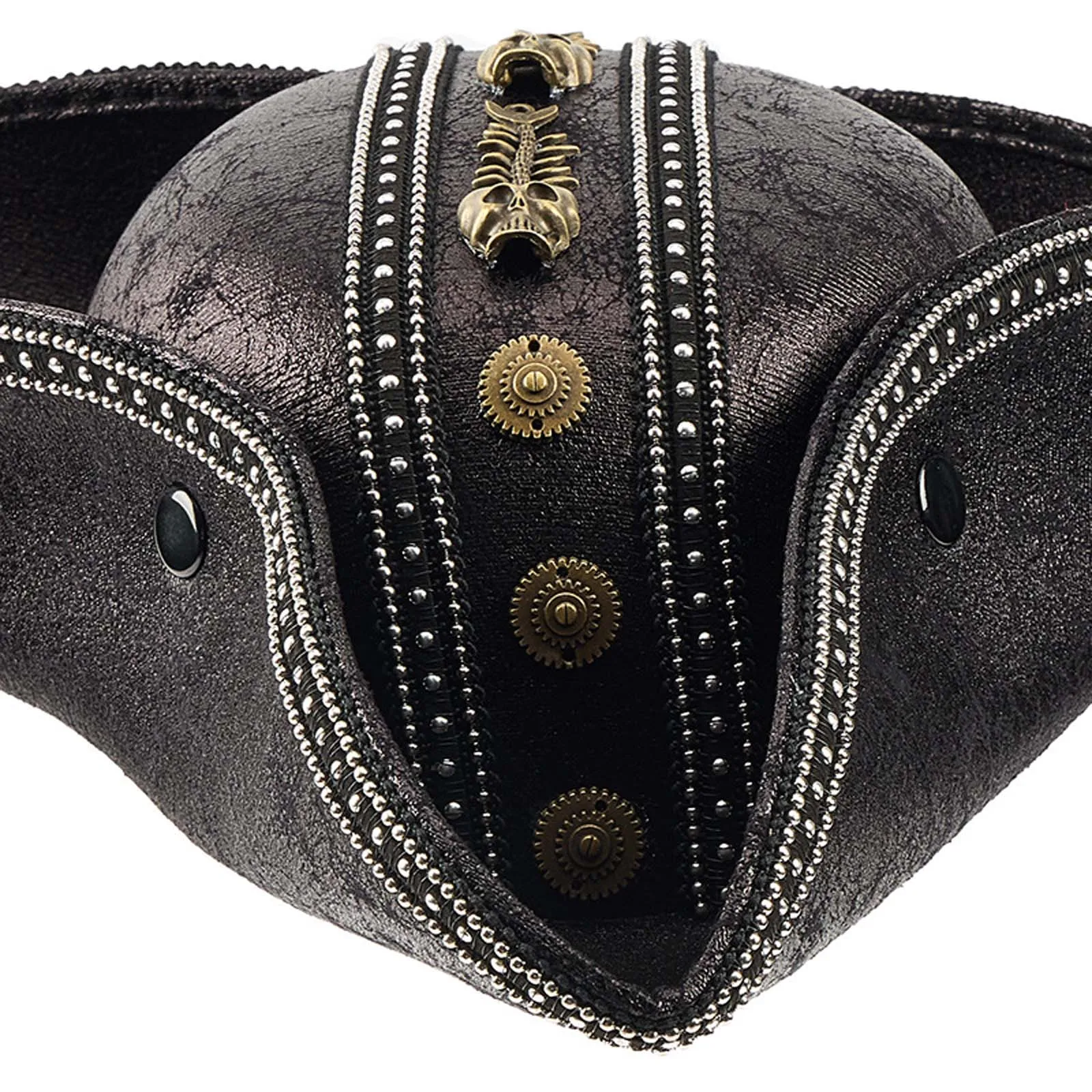 هالوين بولي Leather الجلود قبعة قرصان القرون الوسطى خمر الجمجمة الكابتن قبعة براون المستعمرة تريكورن قبعة الكبار حفلة تنكرية فستان