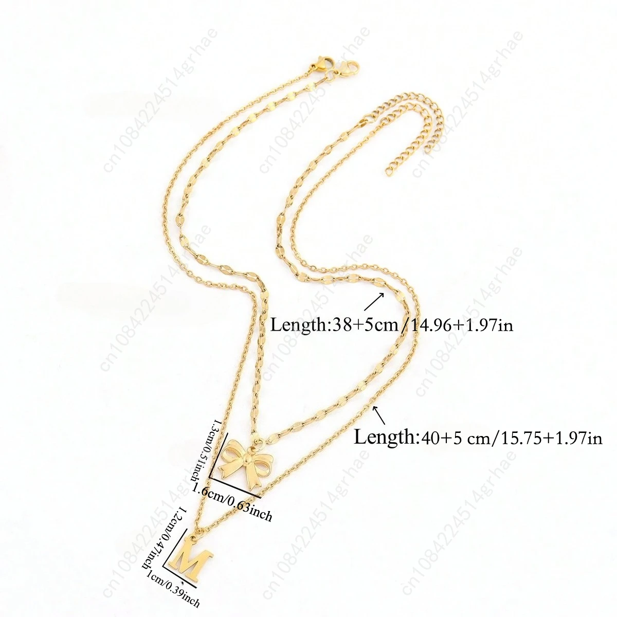 สร้อยคอแบบชั้นสแตนเลสสตีล 2 ชิ้น/ชุด สีทองคลาสสิก พร้อมจี้รูปโบว์และตัวอักษร สำหรับเป็นของขวัญวันแม่