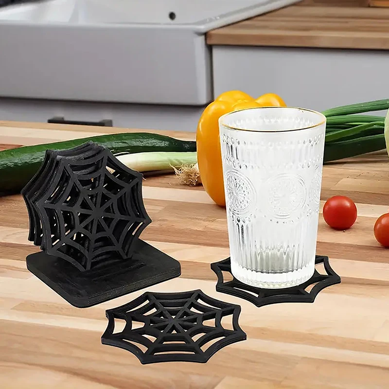 1/6pcs Halloween Coaster Halloween Table Decor Spider Web Coasters Festive Halloween Table Placemats For Home Decoration