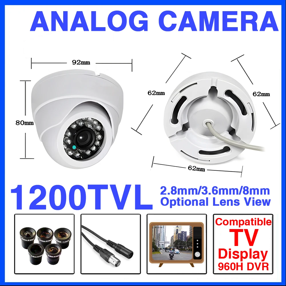 Analog CCTV Camera White 2.8mm 1200TVL HD CVBS Night Vision IR-CUT Mini Dome Indoor Security Solution Easy Installation For Home