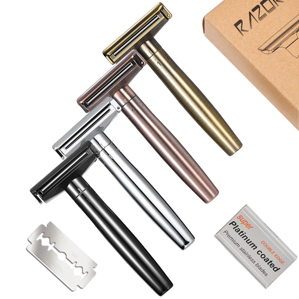 Whityle Adjustable Safety Razor Double Edge Shaving Razor With Auxiliary Rolling Wheel For Man 5 PCS Blades Inside