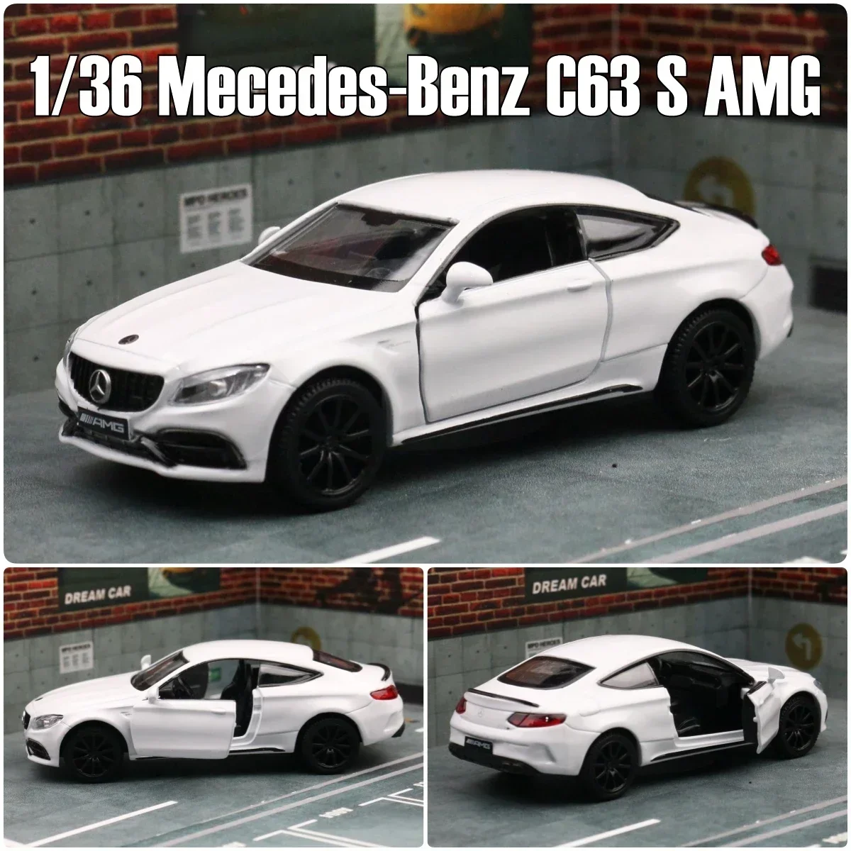 1:36 Mercedes-Benz C63 S AMG C-Class Toy Car Model For Children RMZ CiTY Diecast Miniature 5\'\' Pull Back Collection Gift Boys