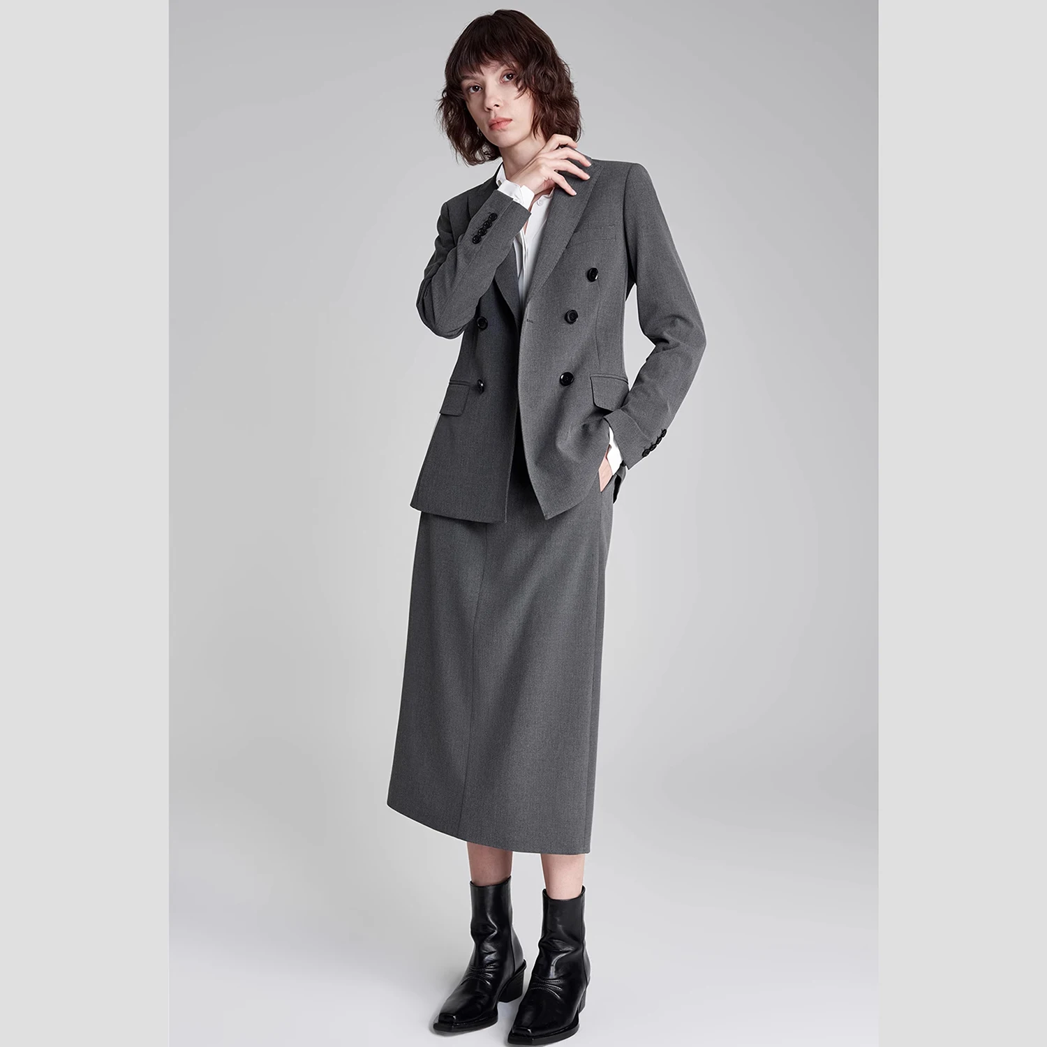 

Allingentle серый костюм с юбкой, женский комплект из 2 предметов, элегантный женский комплект с юбкой для повседневной деловой офисной одежды на заказ