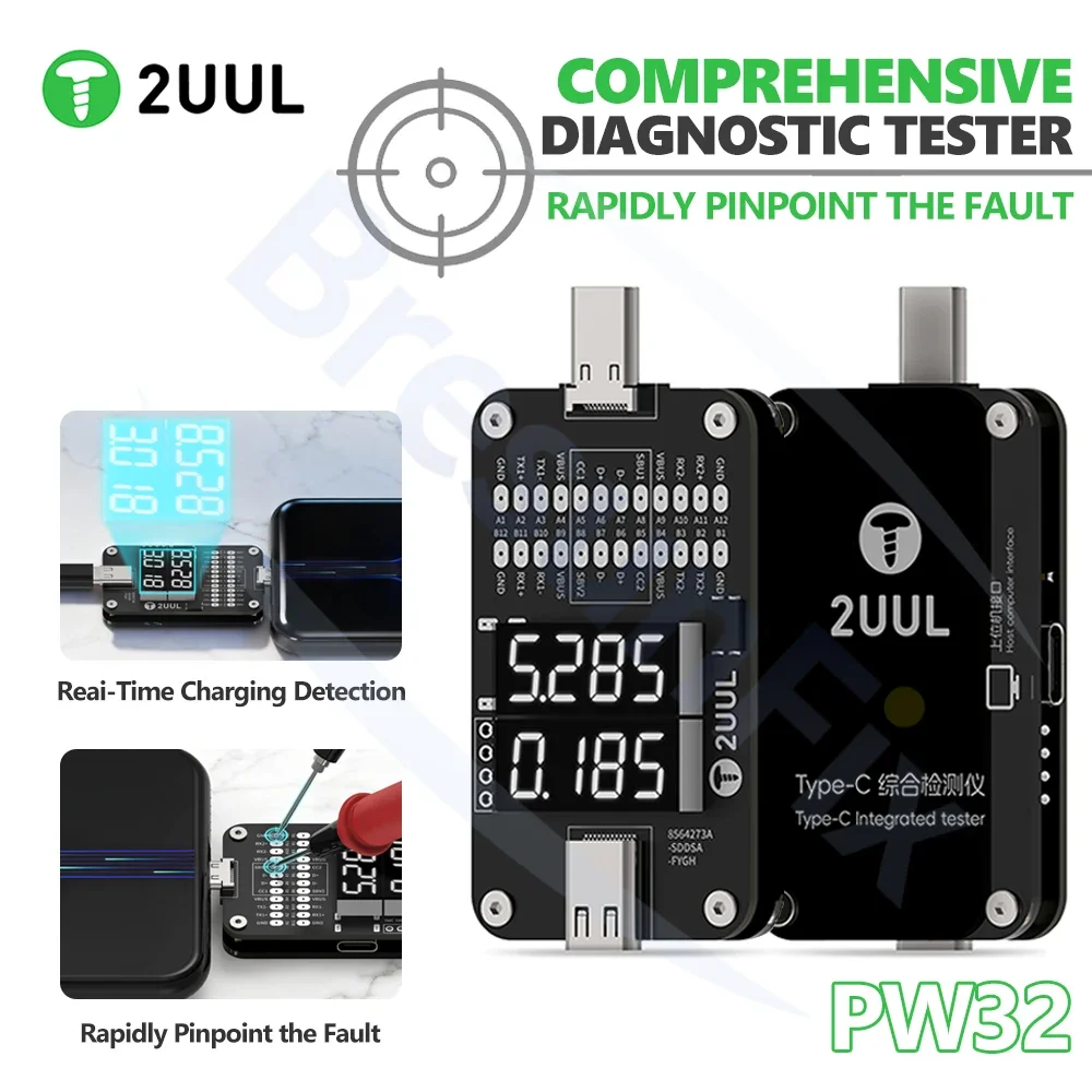 2UUL PW32 Type-C Comprehensive Diagnostic Tester for Mobile Phone Tablet Repair Fault Location Real-Time Charging Detection Tool