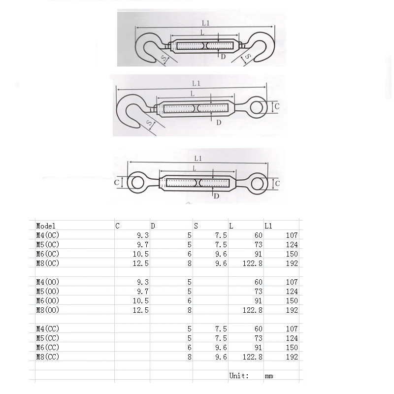 Turnbuckle Bolt Hook Rigging Eye Screw Wire Rope Tensioning Tightener Tight Connector M4/M5/M6/M8 304SS image 6