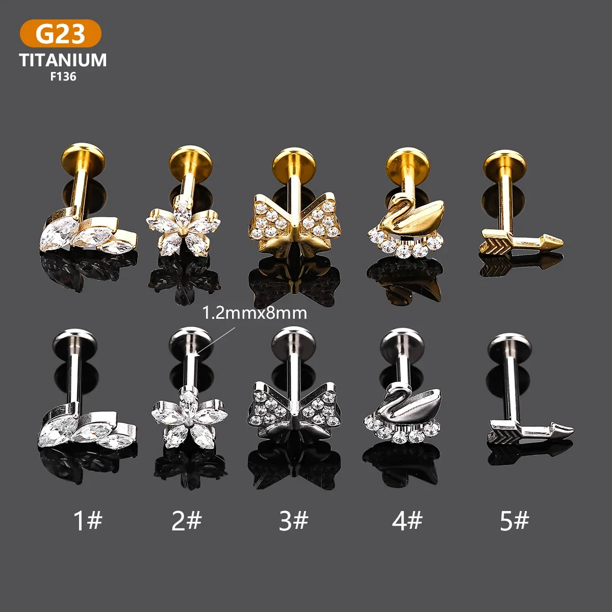 1 pz ASTM F136 titanio filettato internamente lunetta oca CZ Labret Lip Stud monili penetranti del corpo